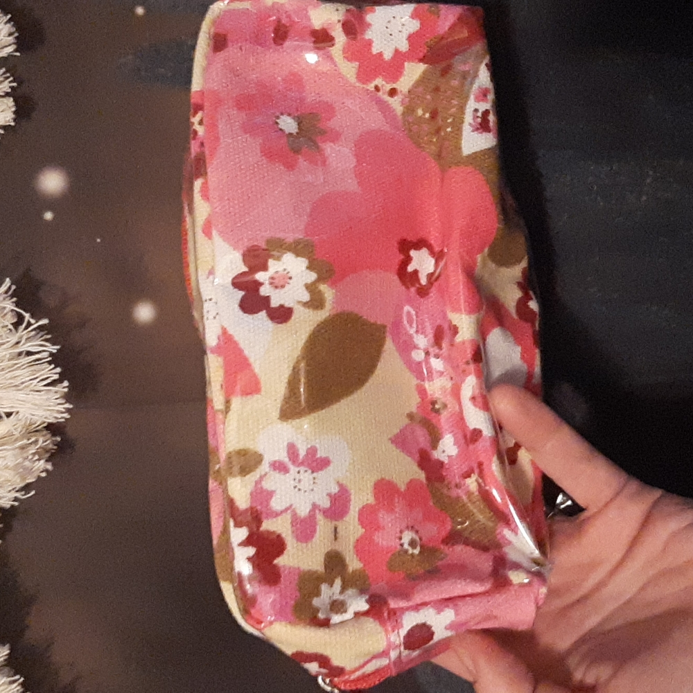 Vintage floral makeup bag/case, clear plastic cover for stains and water